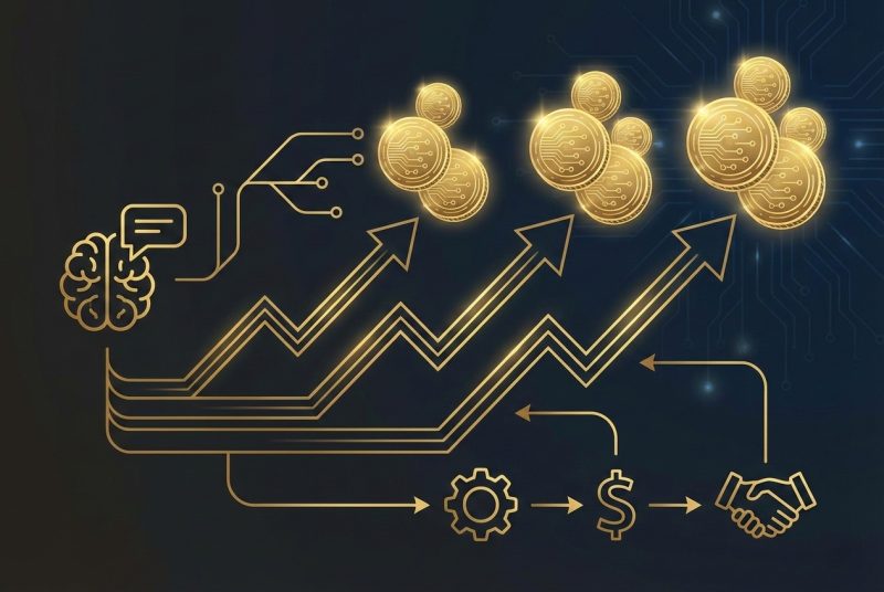 Wykresy finansowe pokazujące zyski z wdrożeń chatbotów AI