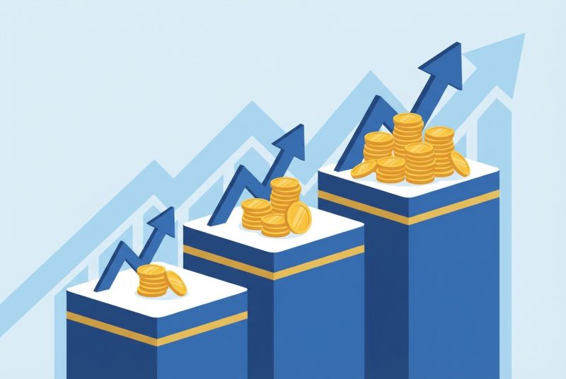 Tabela stawek godzinowych freelancera i rosnący wykres przychodów w dolarach