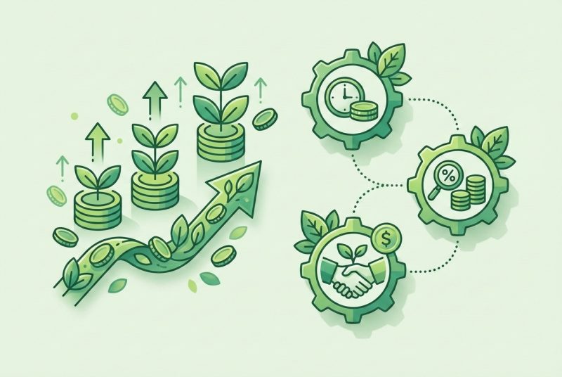 Wykresy ROAS i ROI w panelu reklamowym pokazujące wysoką rentowność