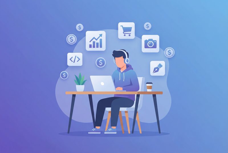 Ilustracja: praca zdalna i zarabianie przez internet