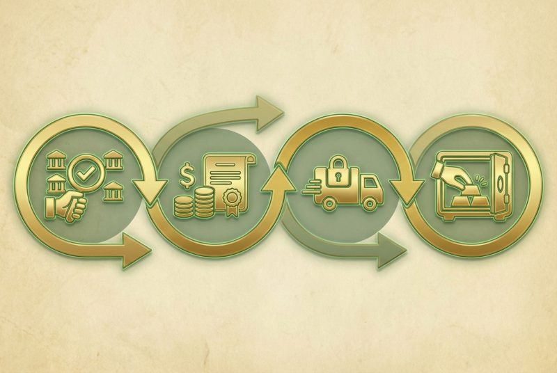 Proces od wyboru monety bulionowej u dealera do schowania jej w sejfie