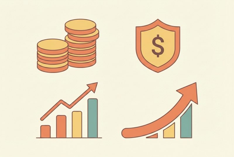 Portfel z polskimi złotymi i ikoną rosnącego wykresu, symbolizujący dochody korepetytora