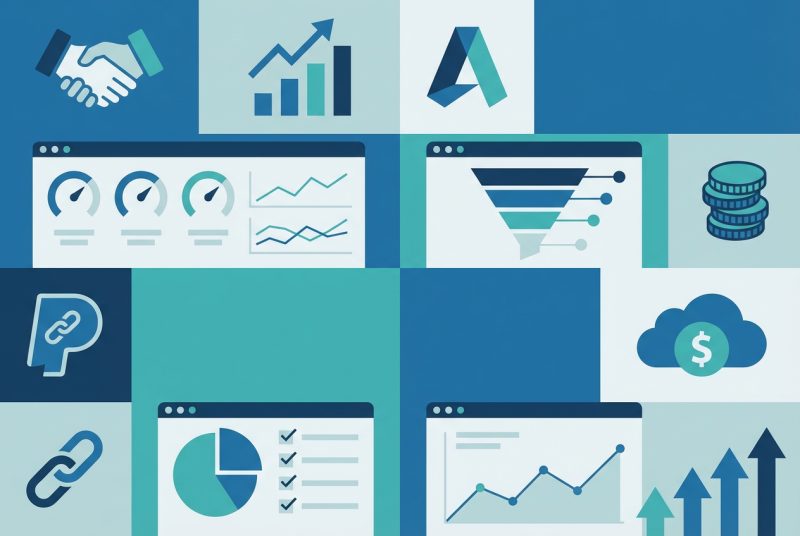 Logotypy popularnych sieci afiliacyjnych na ekranie komputera