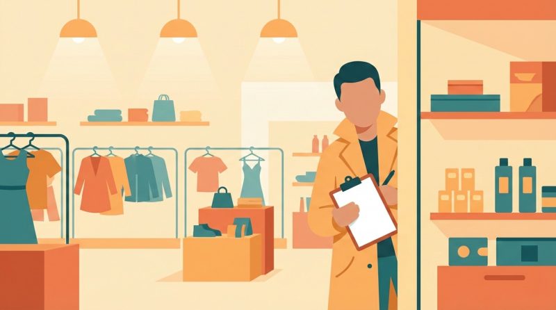 Testkäufer sitzt am Laptop und füllt einen Mystery-Shopping-Bericht aus