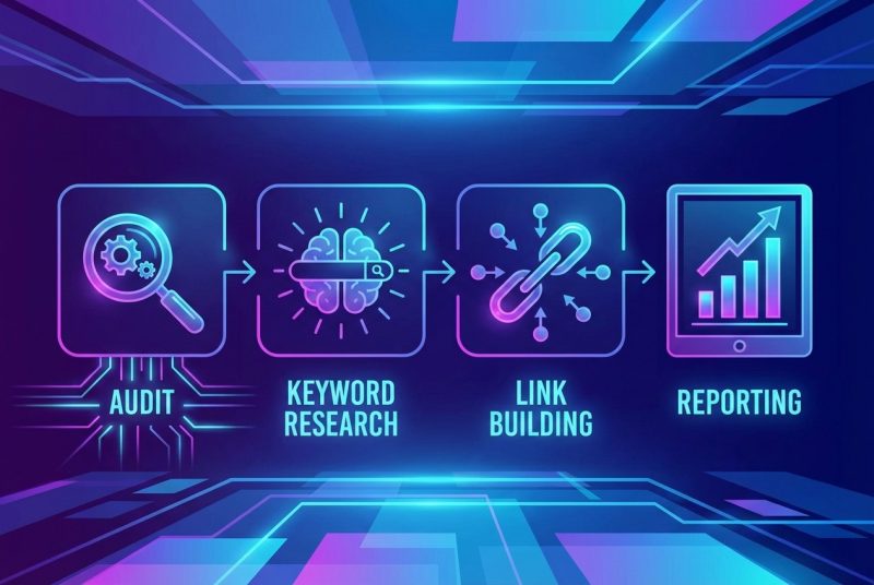 Schemat lejka sprzedażowego SEO od frazy informacyjnej do zakupu