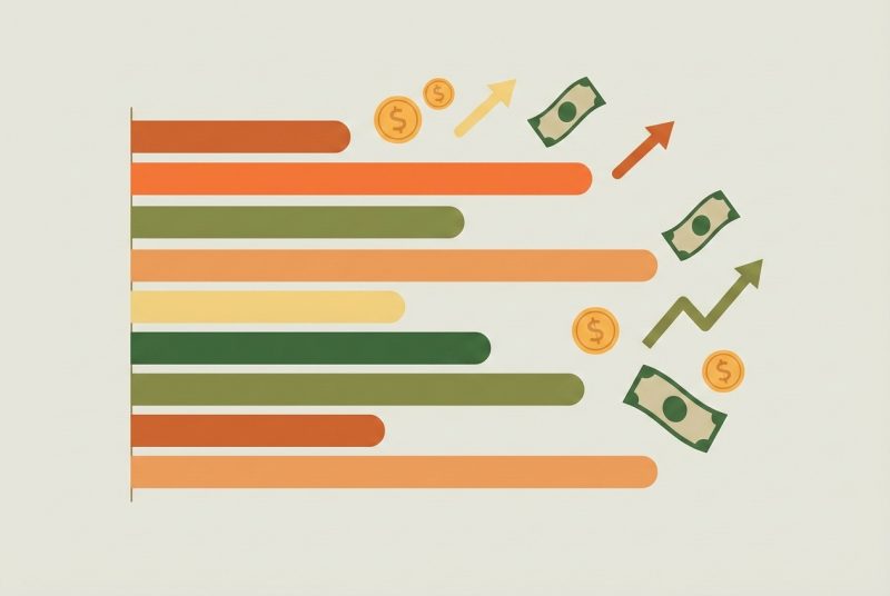Wykresy wzrostu zarobków w różnych branżach pracy zdalnej