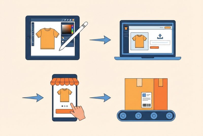 Grafika przedstawiająca kroki od projektu do gotowego produktu wysyłanego do klienta