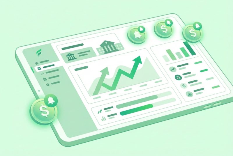 Aplikacja maklerska z wykresem kursu REIT i powiadomieniem o dywidendzie