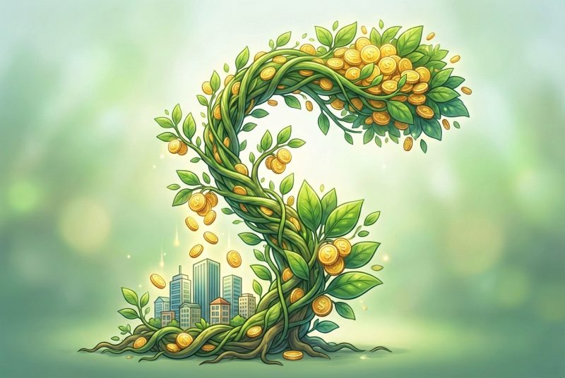 Infografika pokazująca efekt kuli śnieżnej z reinwestowania dywidend