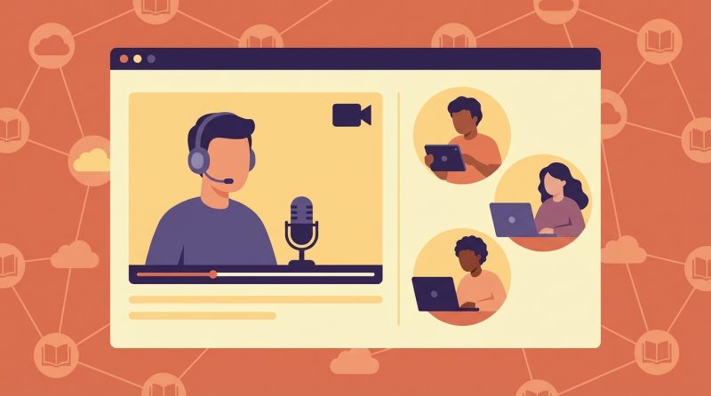 Twórca kursów online pracujący nad planem lekcji na tablicy i komputerze