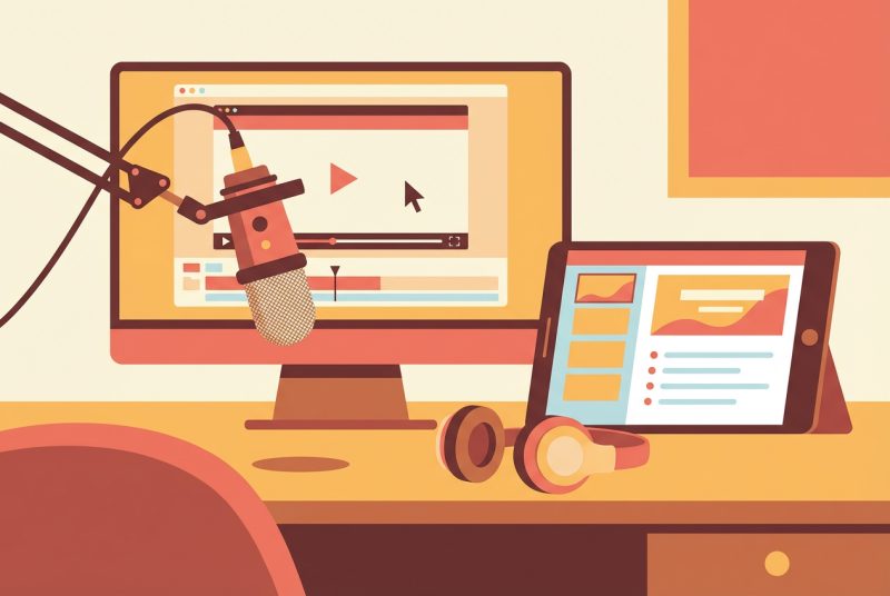 Zestaw do nagrywania kursów: laptop, mikrofon, kamera i oświetlenie softbox