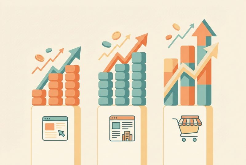 Tabela stawek za tworzenie stron internetowych i rosnący wykres zysków