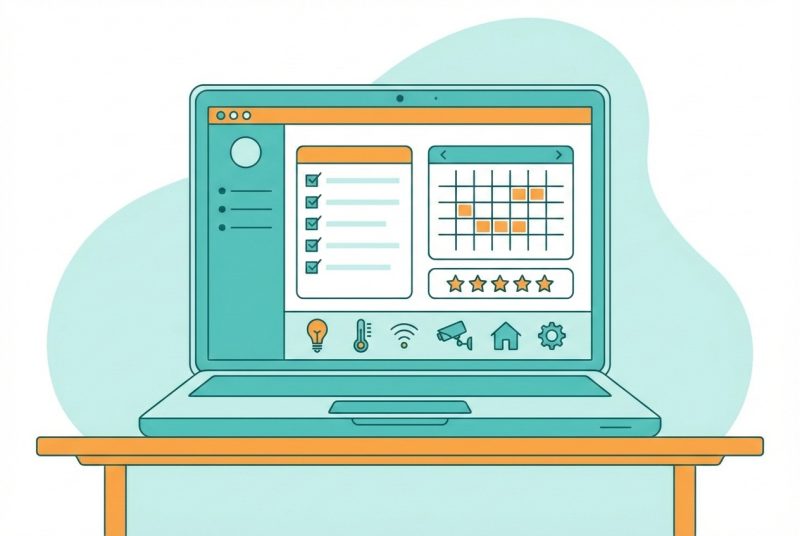 Narzędzia do zarządzania Airbnb — dashboard z kalendarzem rezerwacji, oceną gości i harmonogramem sprzątania