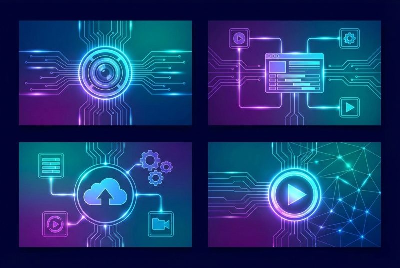 Schemat workflow profesjonalnego montażysty od surowego materiału do virala