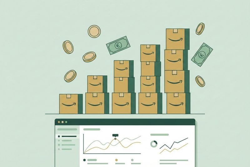 Interfejs panelu Amazon Seller Central z widocznymi słupkami sprzedaży