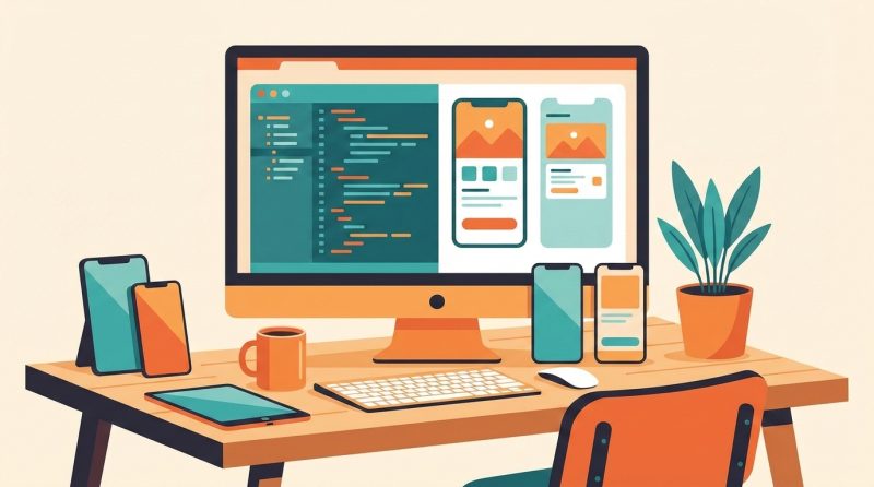 Projektant aplikacji mobilnej szkicujący interfejs na tablecie i smartfonie